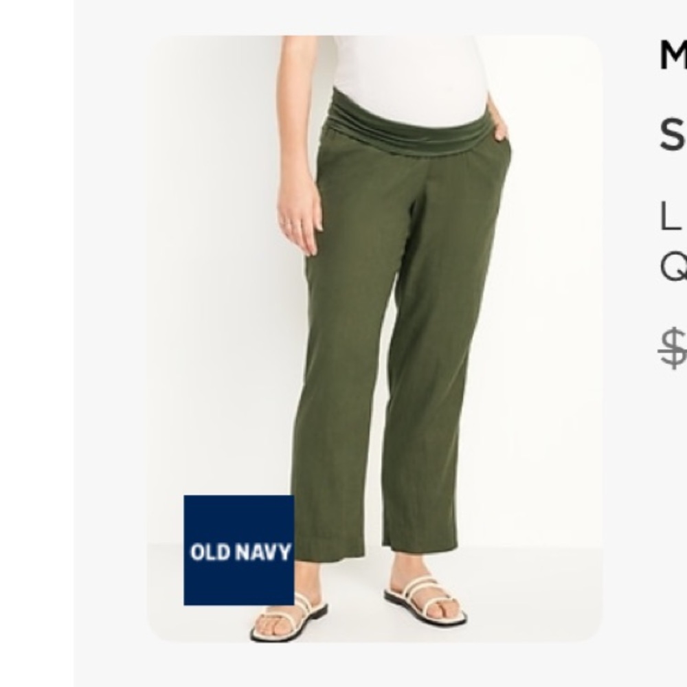 Maternity rollover waist linen blend pants